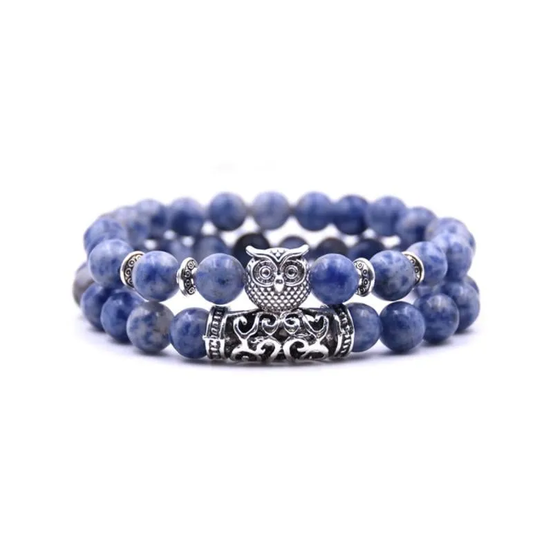 Lucky Owl Charm Natural Stone Bracelet