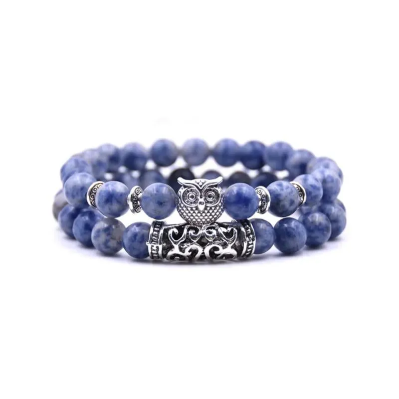 Lucky Owl Charm Natural Stone Bracelet