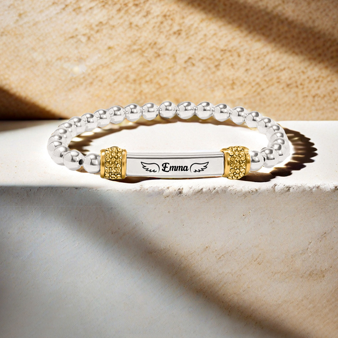 FOR MEMORIAL -I’m a Mother To a Daughter With Wings Custom Name Bead Stretch Bracelet