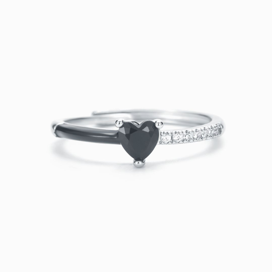 For Memorial - Black Ceramic Heart-shaped Ring