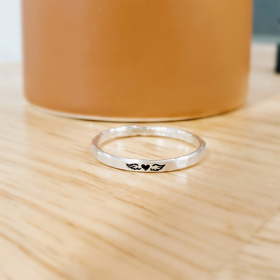 For Memorial - Until We Meet Again Tiny Heart With Wings Ring