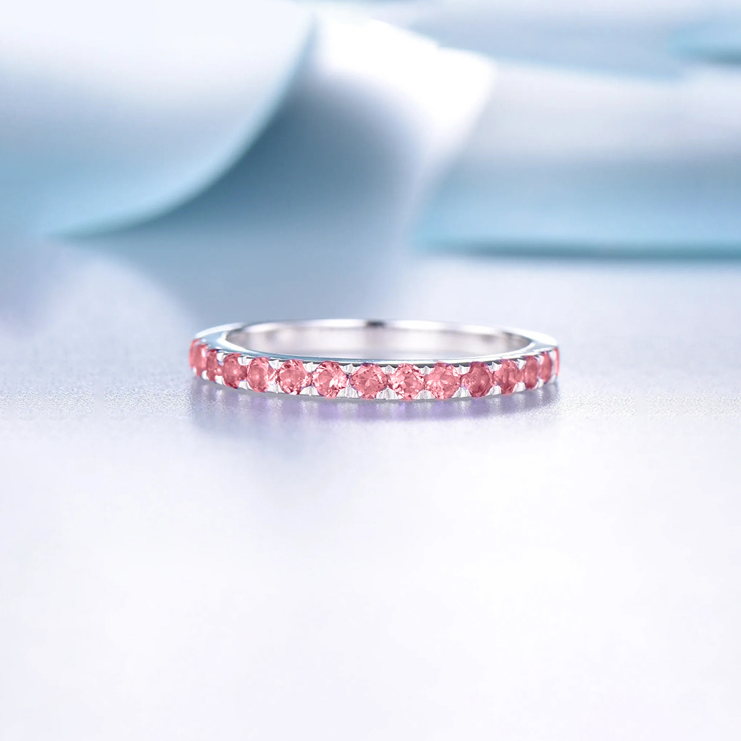 Breast Cancer Awareness Pink Half Eternity Ring