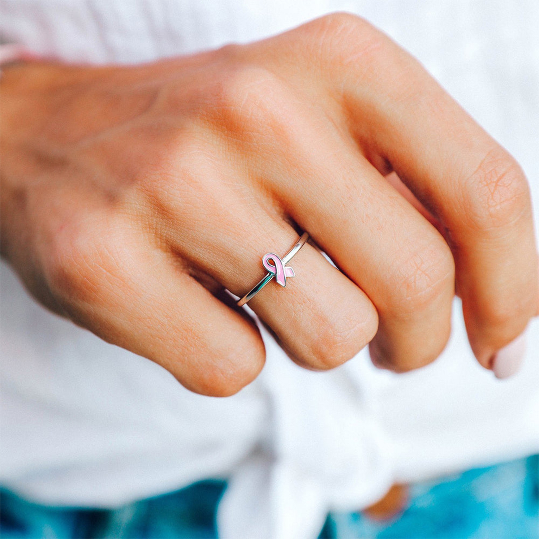 Breast Cancer Awareness- Pink ribbon thin Ring
