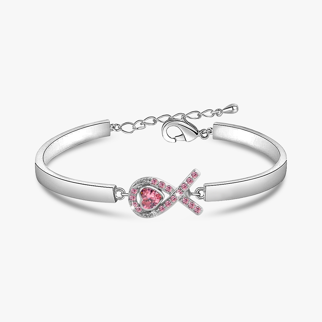 Breast Cancer Awareness Pink Heart Ribbon Bracelet