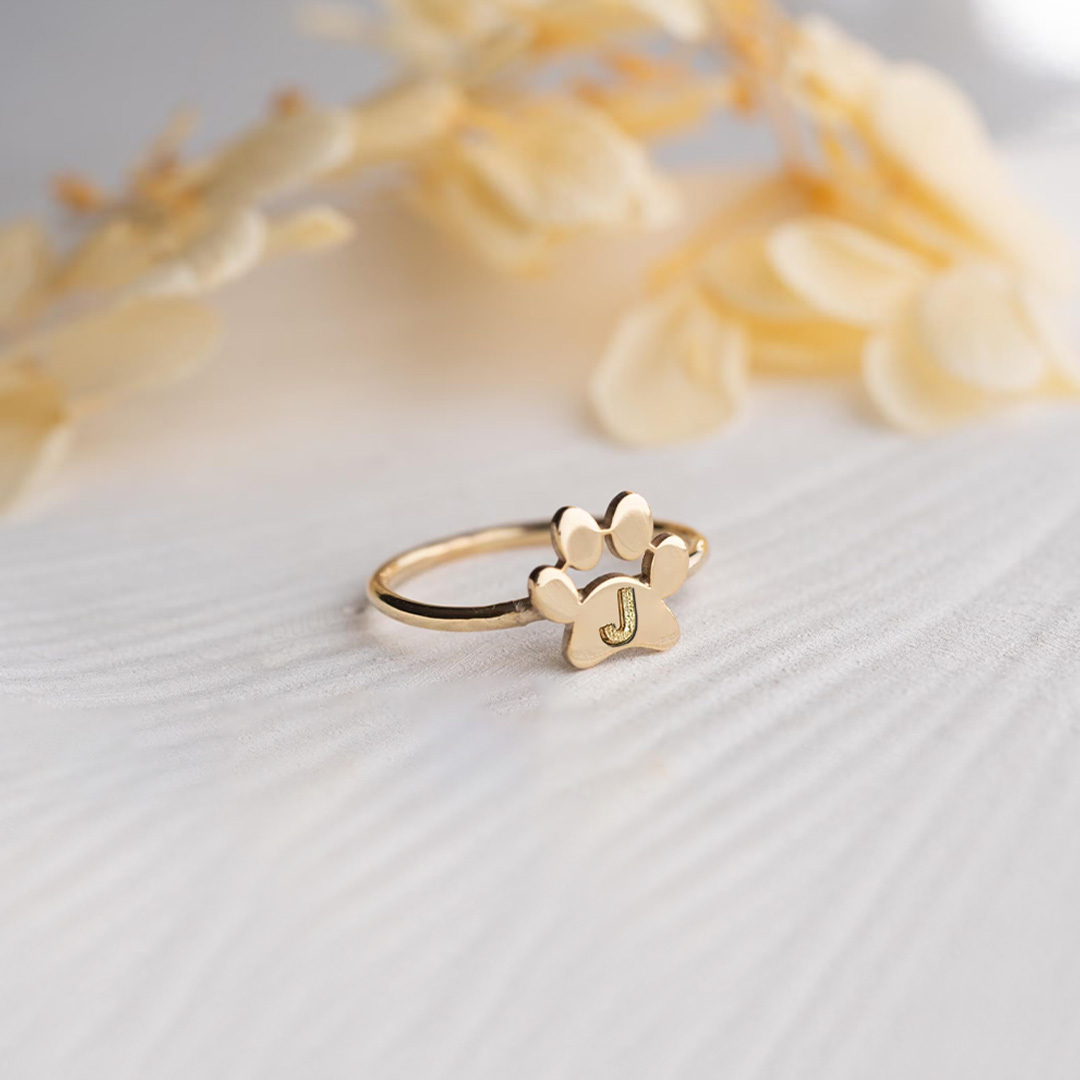 To My Furbaby in Heaven -Paw Print Ring Custom pet initials Ring