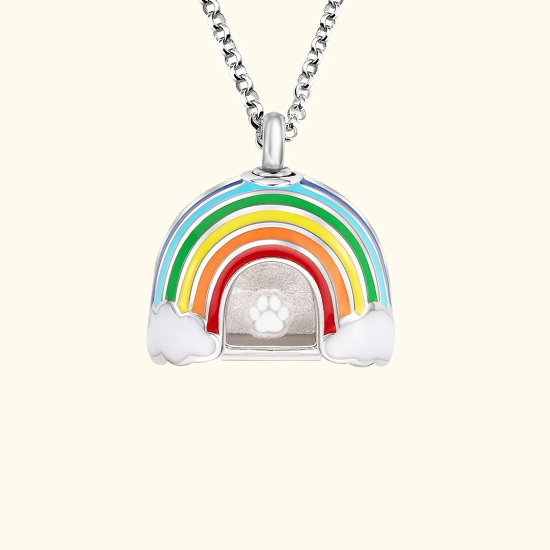 You will never leave my heart Rainbow Bridge Paw Print Cremation Urn Necklace