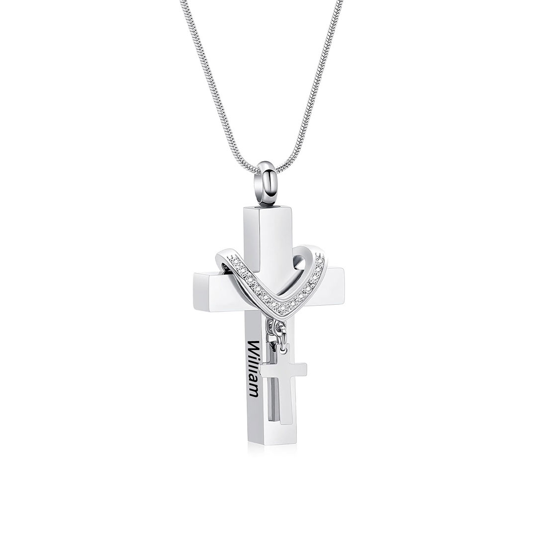 For Memorial - Custom Name Cross Pendant Urn Necklace