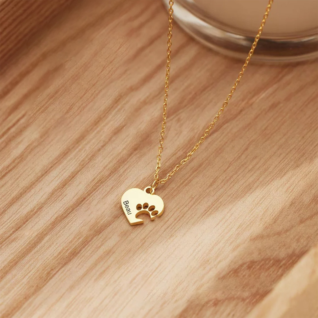 To My Furbaby in Heaven-Paw print heart name customized necklace