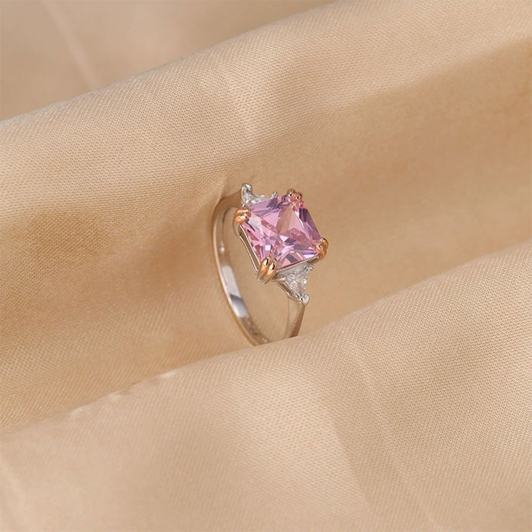 Breast Cancer Awareness-Square Pink Diamond Ring