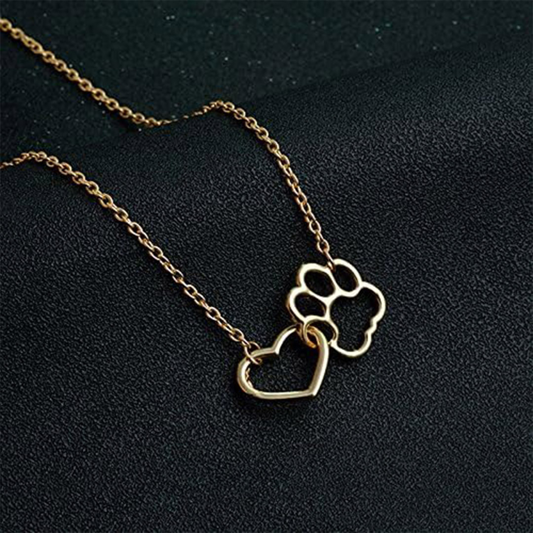 To My Furbaby in Heaven Paw Print Love Heart Necklace