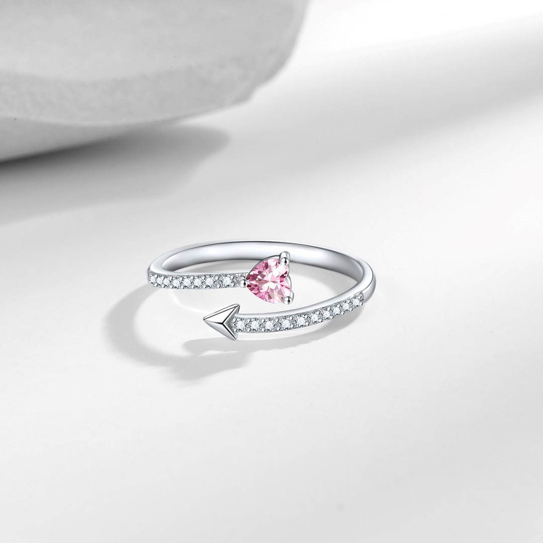 Breast Cancer Awareness-Pink Diamond Heart Open Ring
