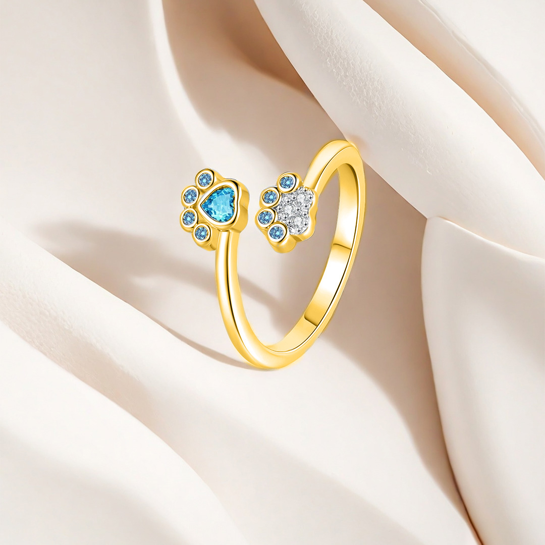 For Memorial-To My Furbaby in Heaven Blue Paw Print Ring