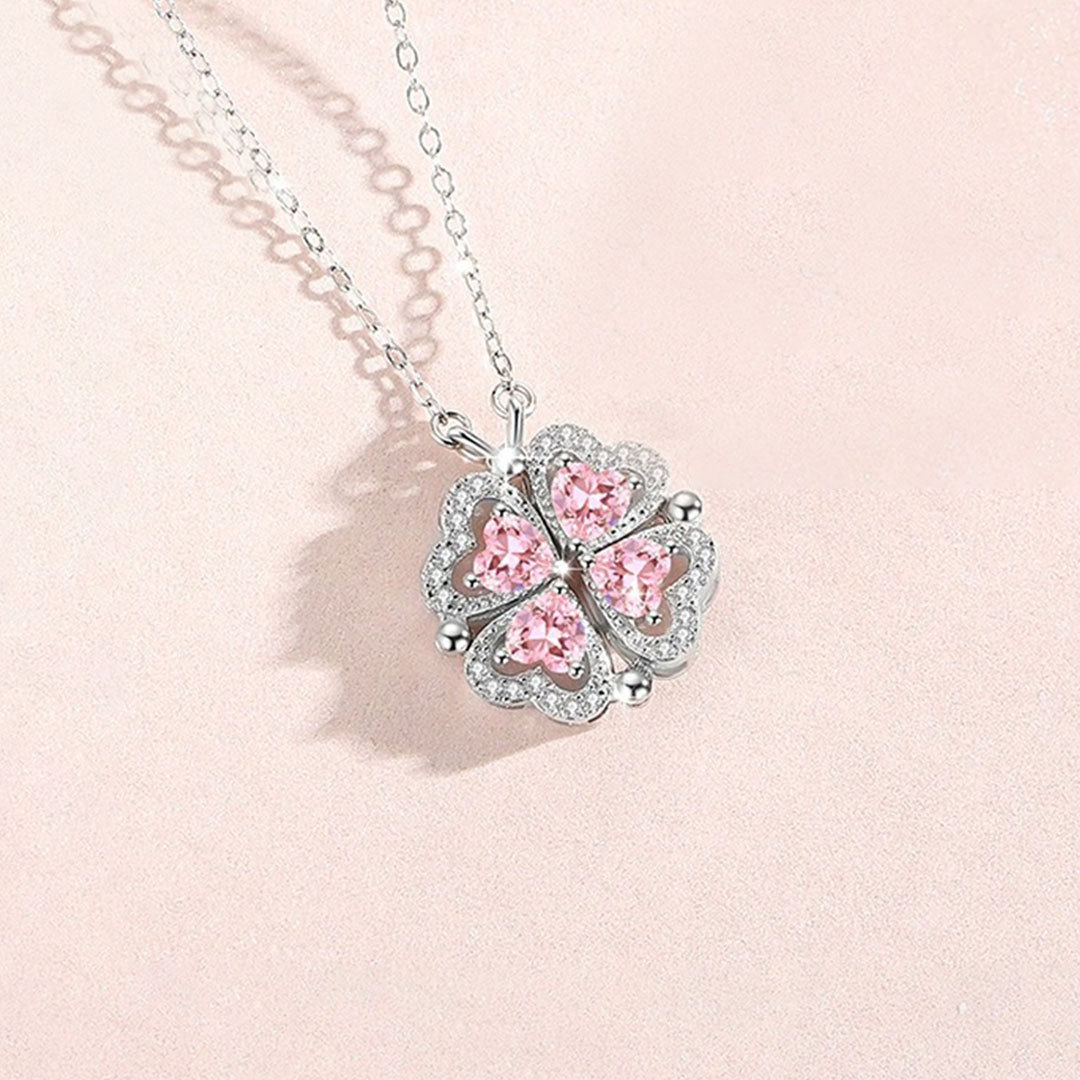 Breast Cancer Awareness-Pink Diamond Four-Leaf Clover Necklace