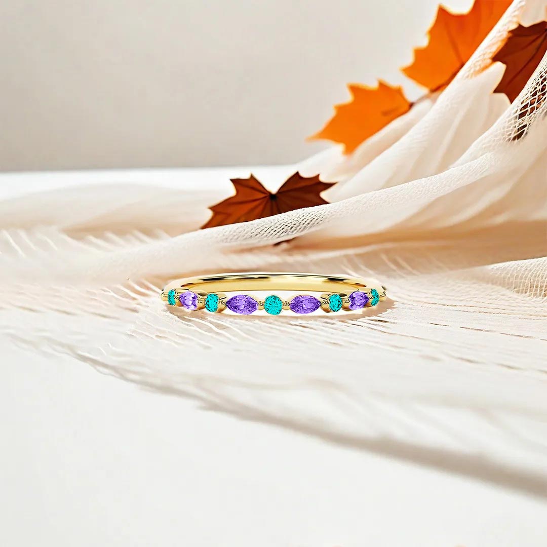 Suicide Prevention Awareness-Thin bluish purple diamond ring