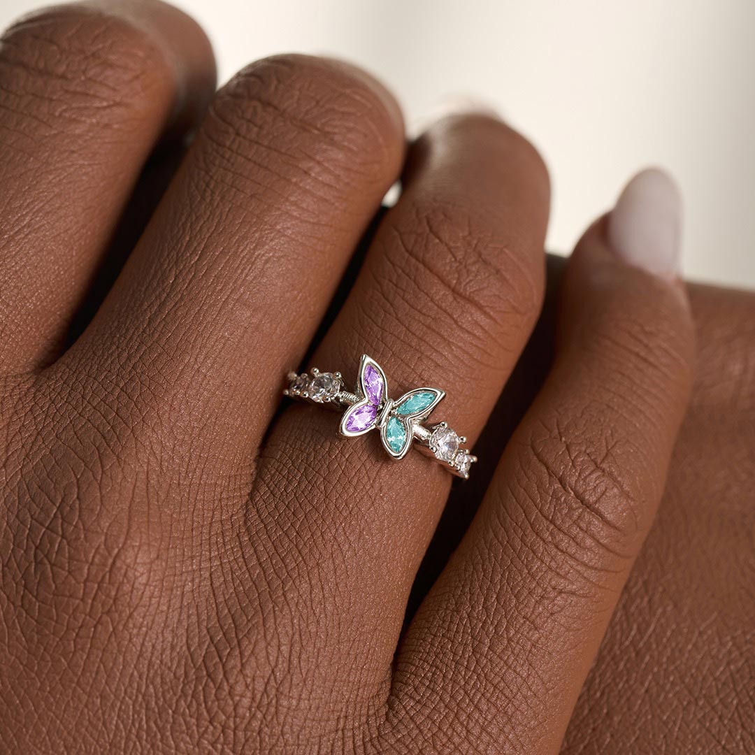 Suicide Prevention Awareness-Teal And Purple Butterfly Ring