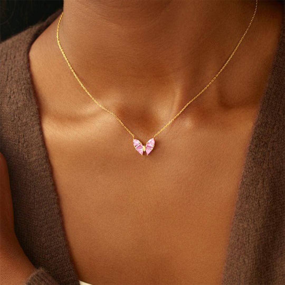 S925 Pink Diamond Butterfly Necklace