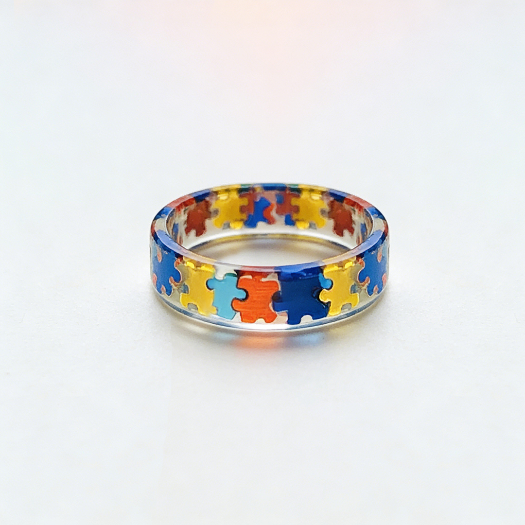 Autism Awareness-Transparent Resin Puzzle Ring