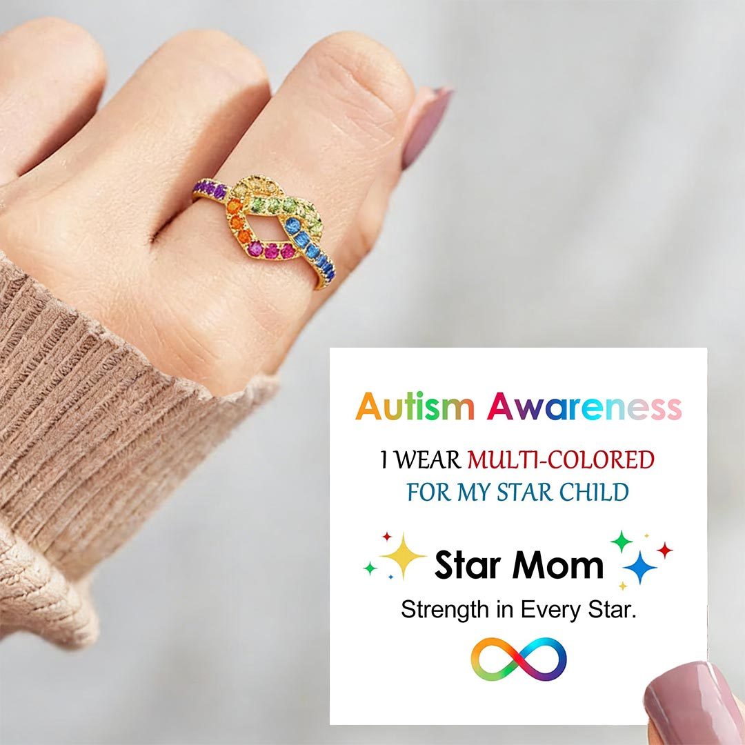 Autism Awareness-Colorful Heart Knot Ring