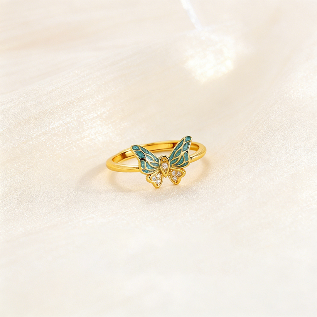 For Memory-Half Blue Butterfly Adjustable Ring