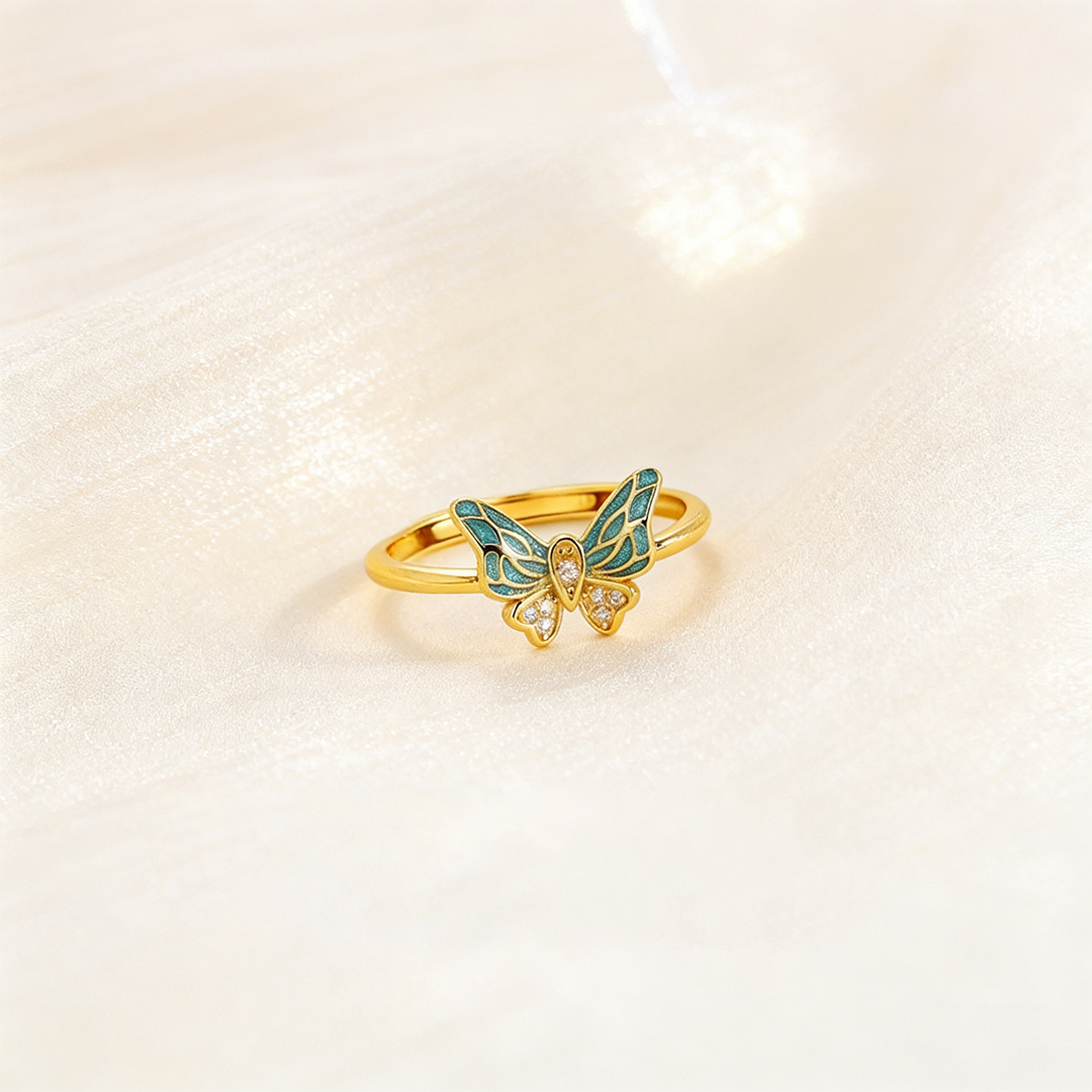 For Memory-Half Blue Butterfly Adjustable Ring