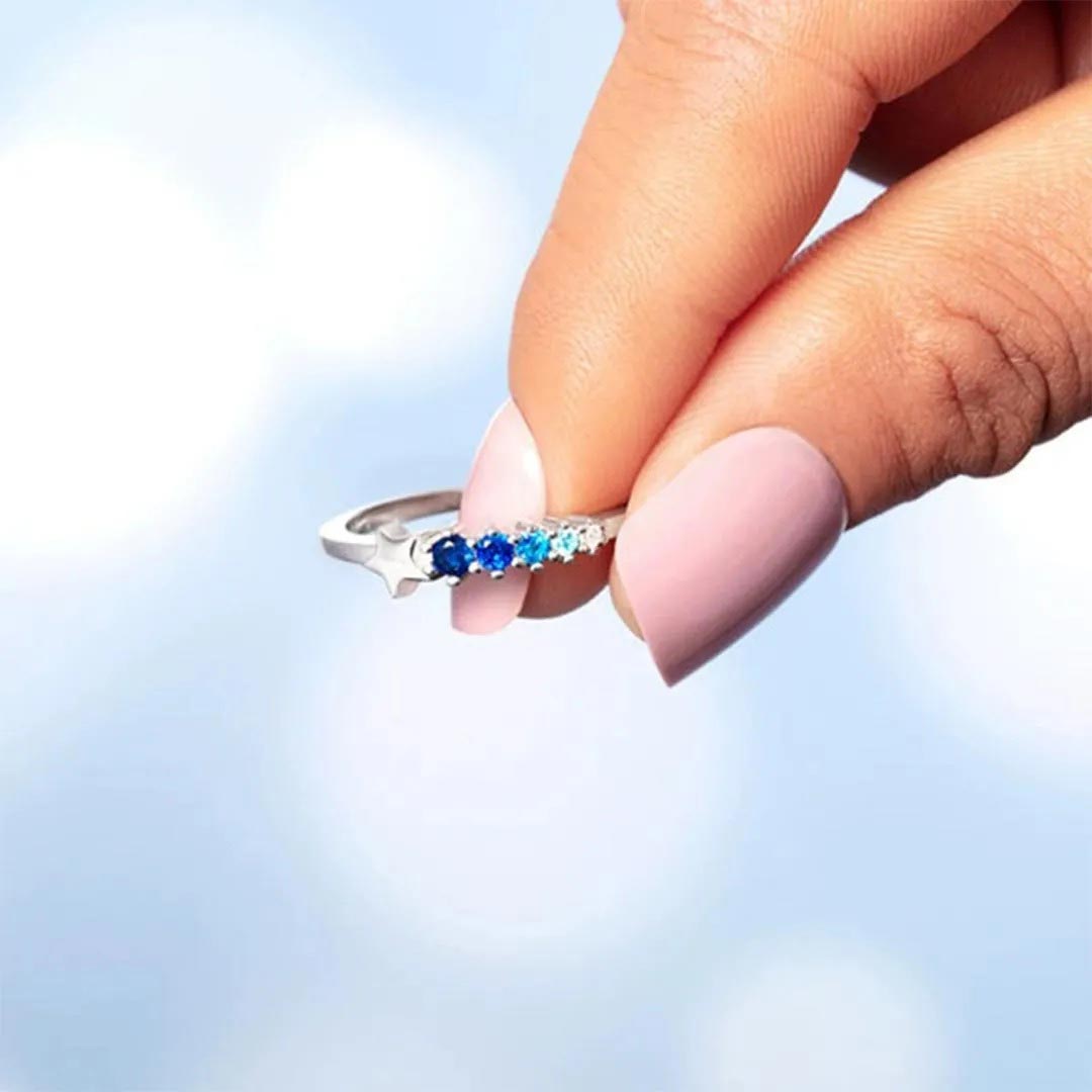 Colorectal Cancer Awareness-Gradient Blue Star Ring