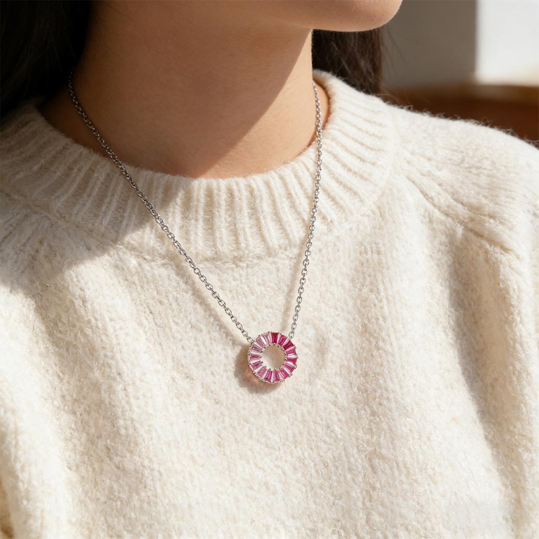 Breast Cancer Awareness-Pink Gradient Circle Necklace