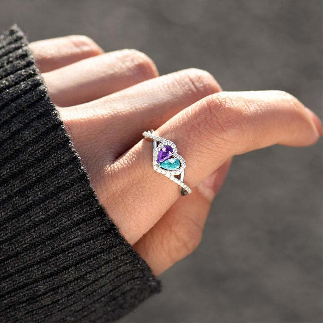 Suicide Prevention Awareness-Blue Purple Two Part Heart Ring