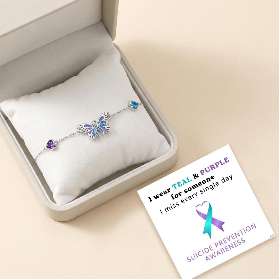 Suicide Prevention Awareness-Butterfly Purple Blue Ribbon Bracelet