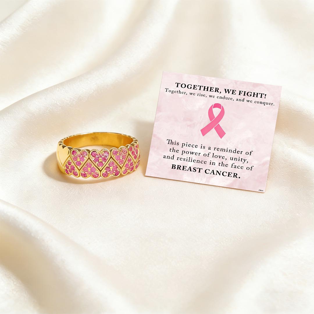 Breast Cancer Awareness-Two Row Pink Heart Open Wide Ring