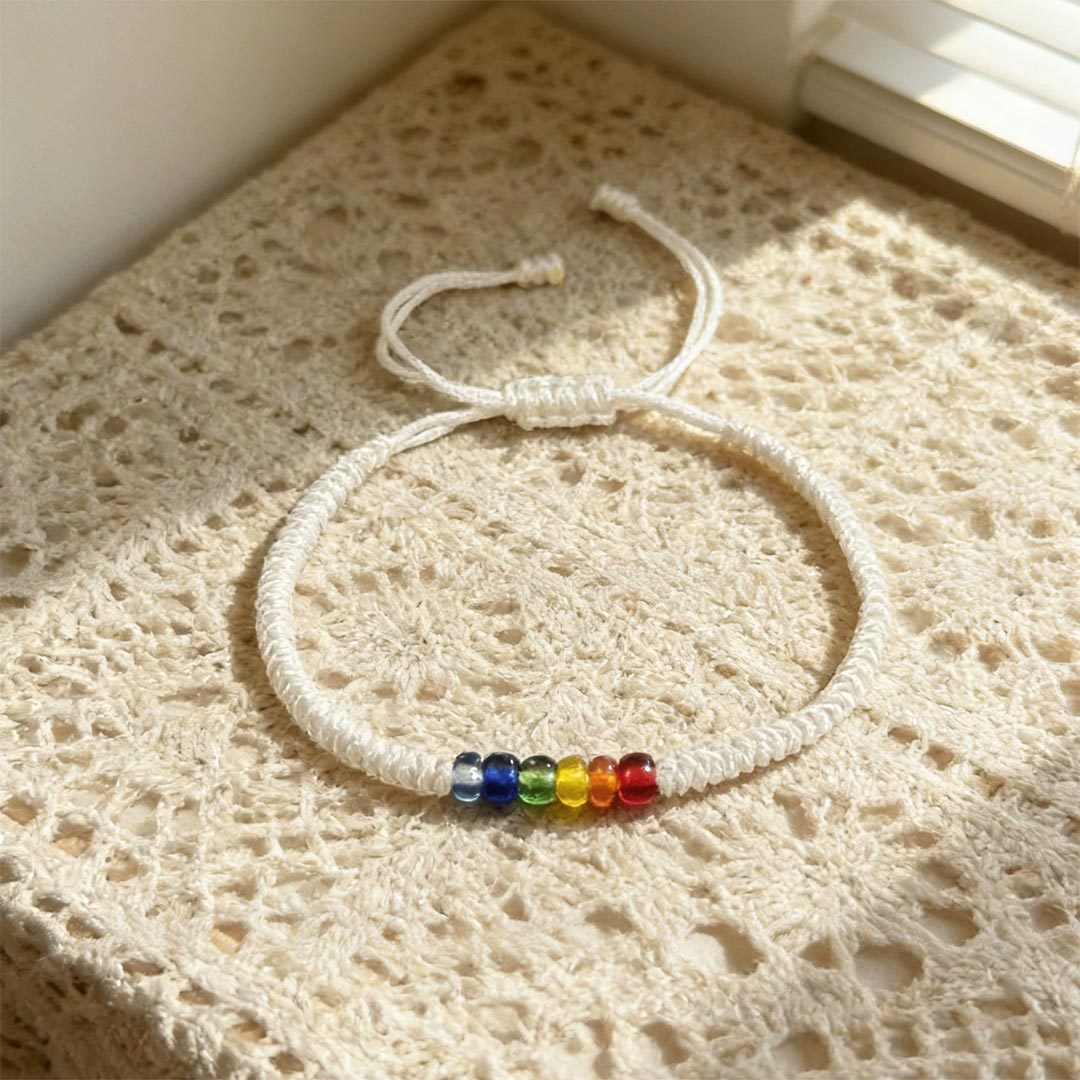 Autism Awareness-Rainbow Beaded Cord Bracelet