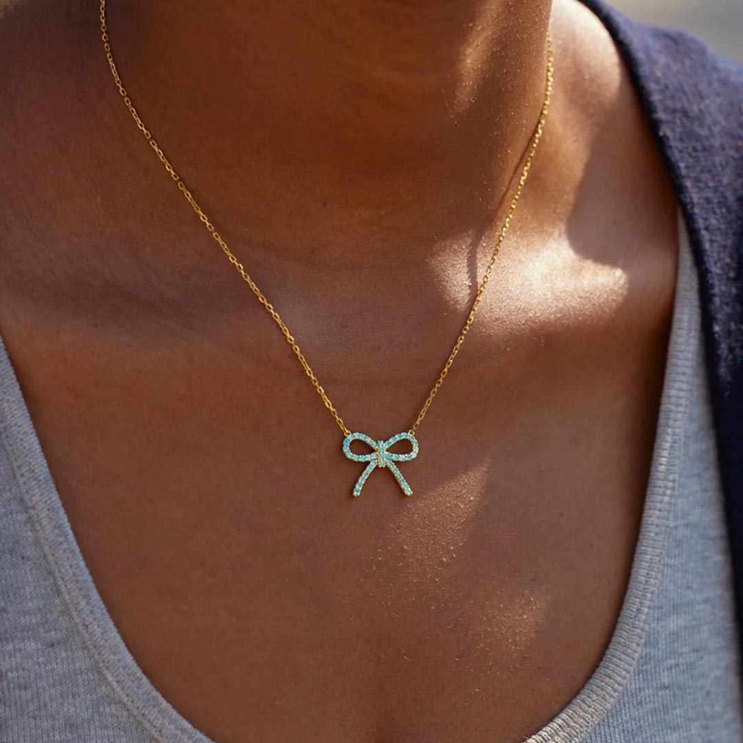 Ovarian Cancer Awareness-Blue Bowknot Necklace