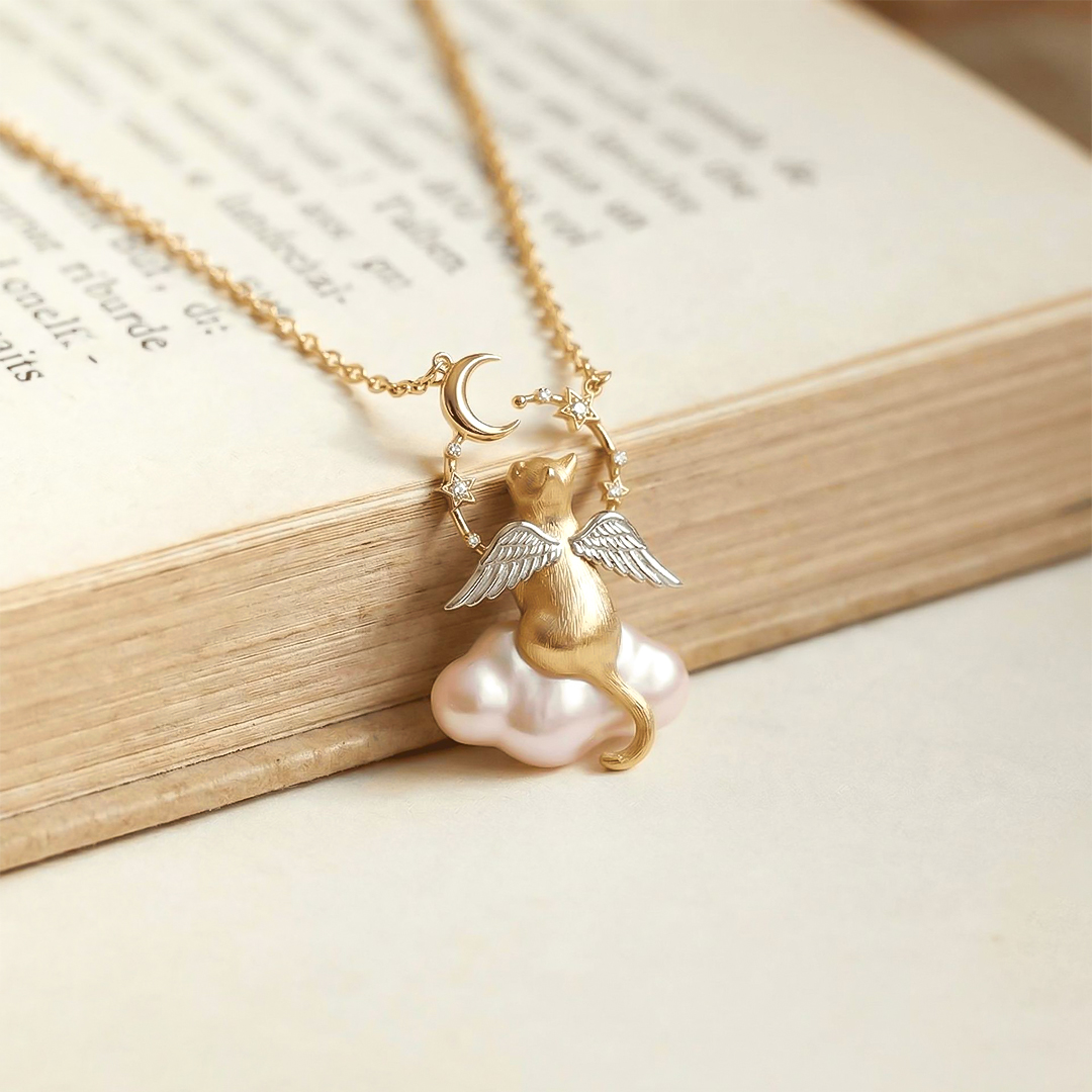 Cat Angel Baroque Cloud Necklace