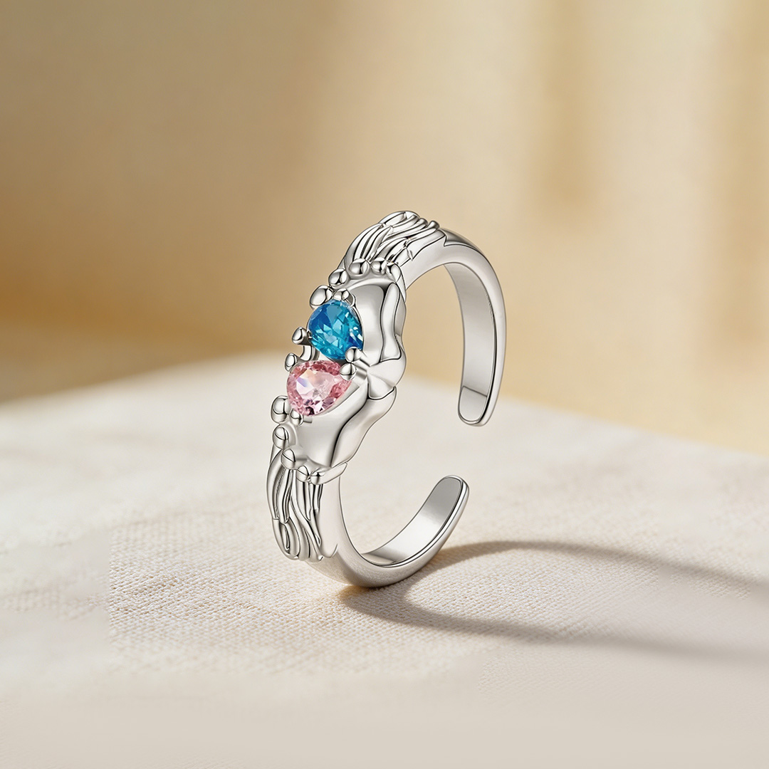Mama of an Angel-Pink-Blue Paw Wing Open Ring