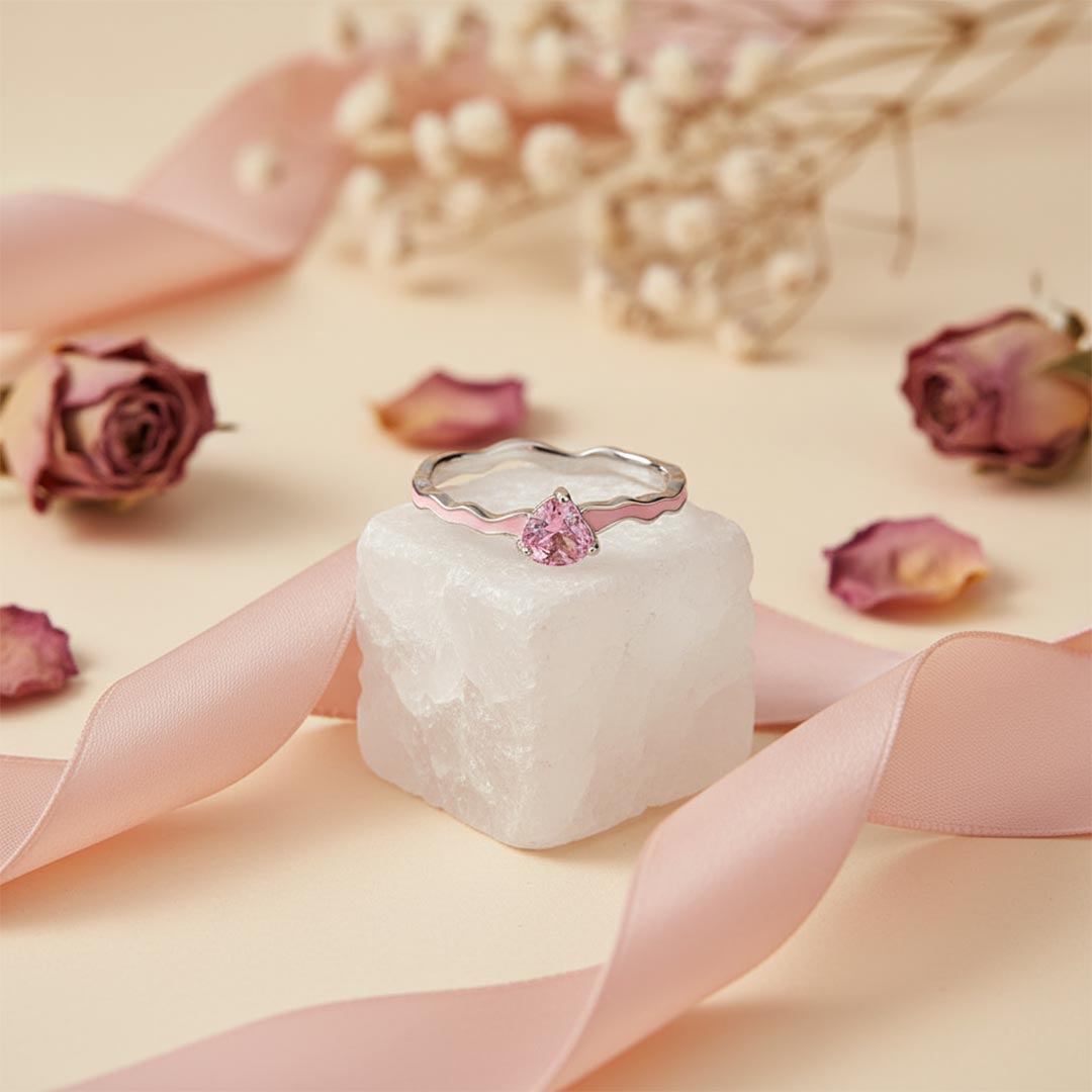 Breast Cancer Awareness-Pink Heart Enamel Ring