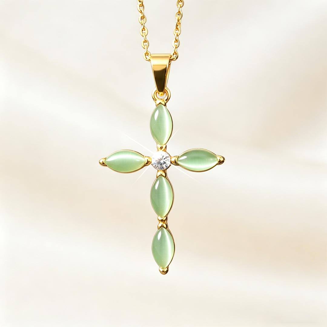 Ovarian Cancer Awareness-Green Jade Cross Necklace
