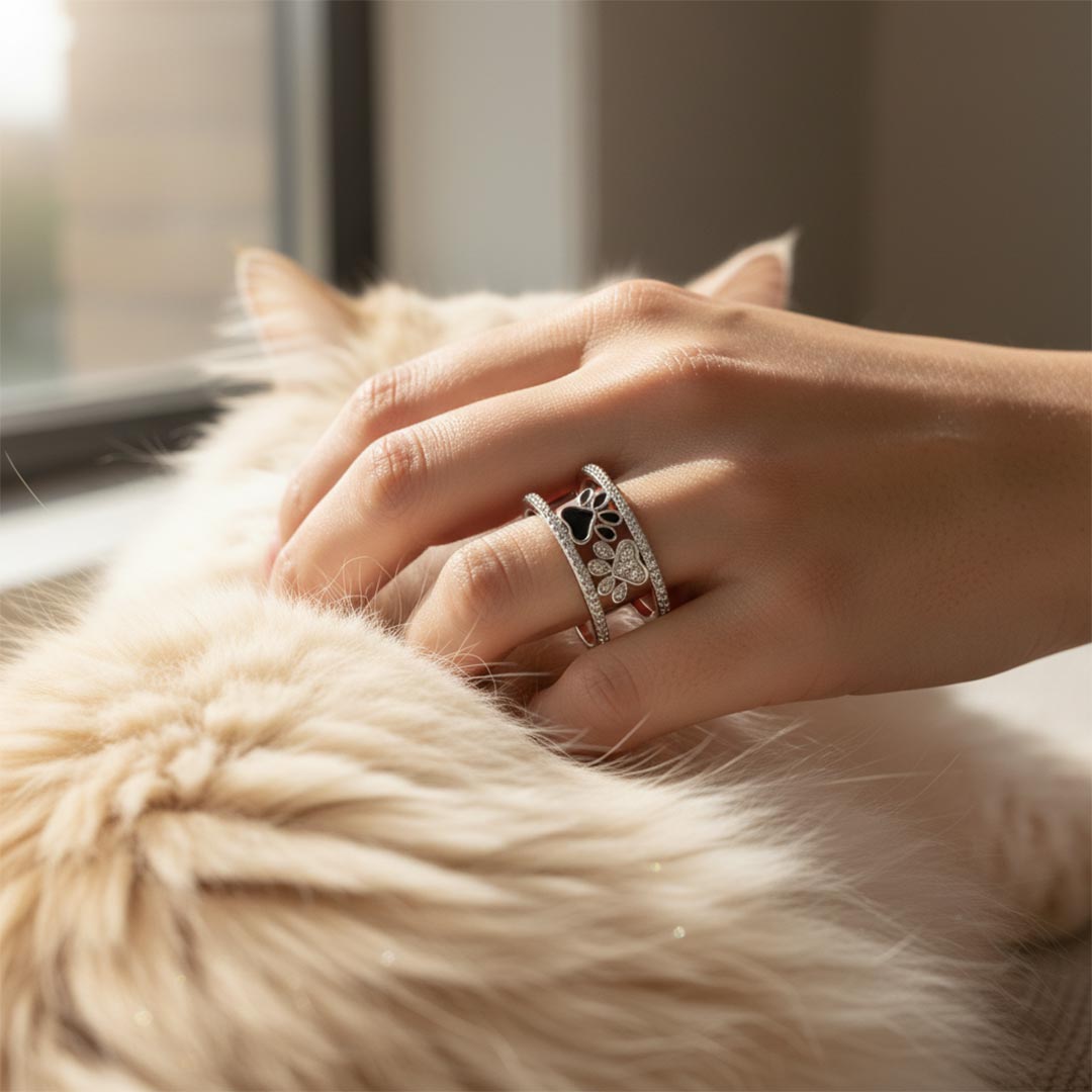 For Memorial-Black Claw Print Double-Bar Open Ring
