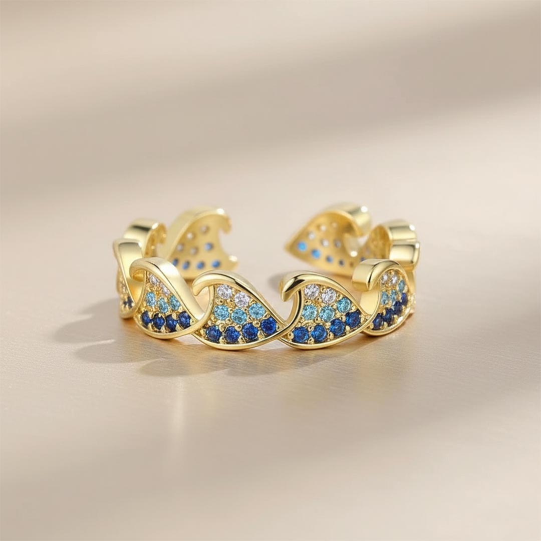 For Self-Blue Diamond Wave Open Ring