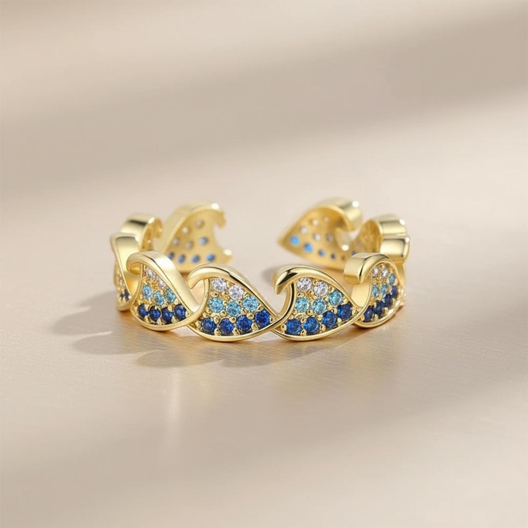 For Self-Blue Diamond Wave Open Ring