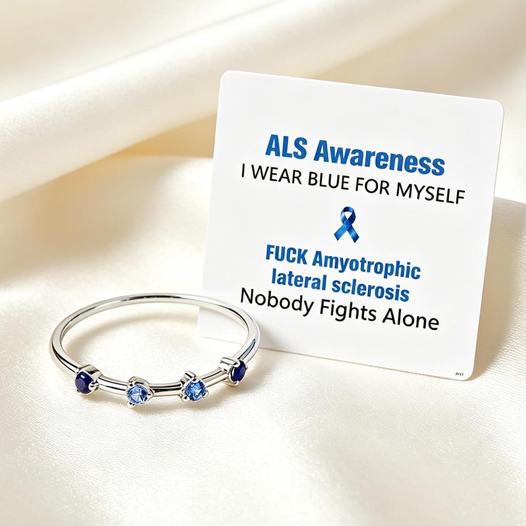 ALS Awareness-Four Gradient Blue Gemstone Ring