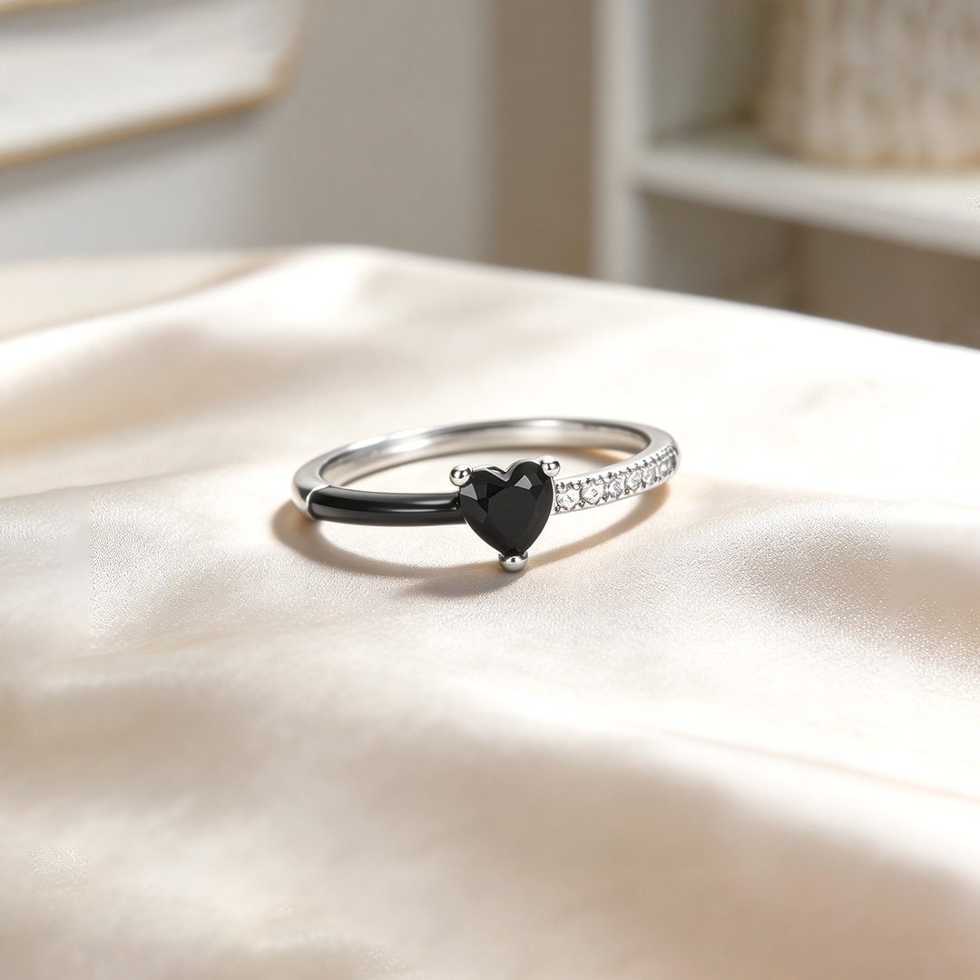 Melanoma & Skin Cancer Awareness-Black Ceramic Heart Ring