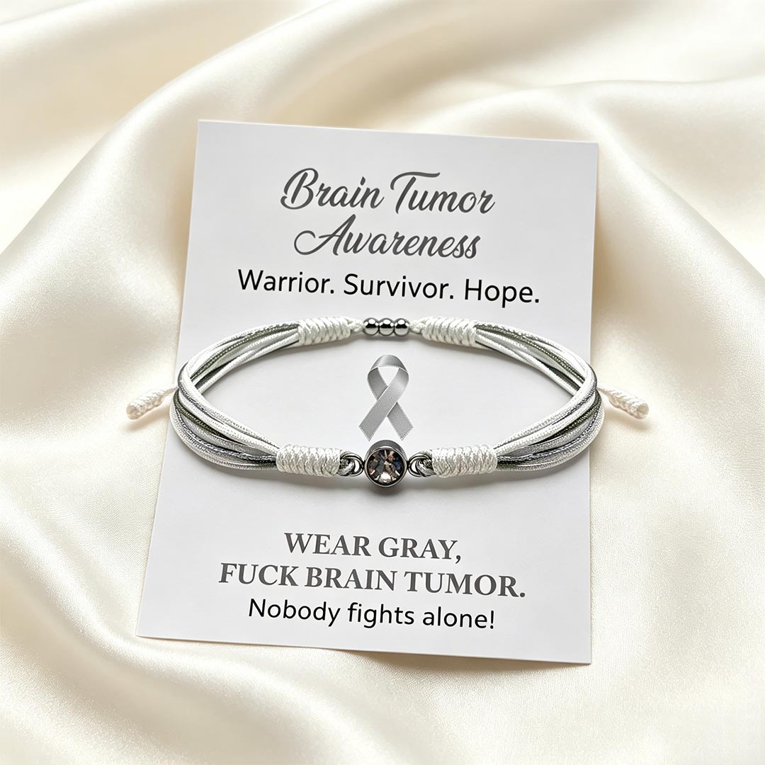 Brain Tumor Awareness-Gray & White Round Diamond Bracelet