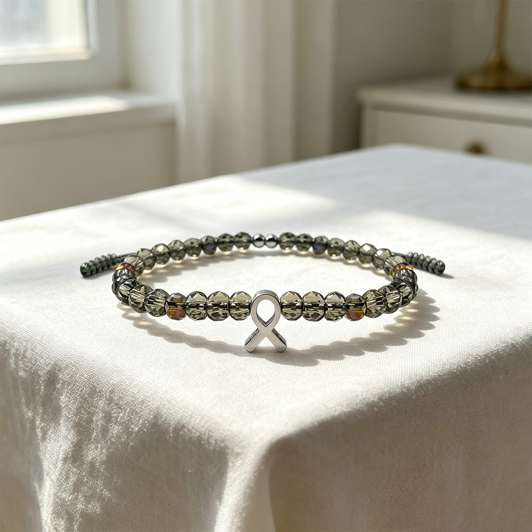 Brain Tumor Awareness-Ribbon Charm Gray Beaded Bracelet