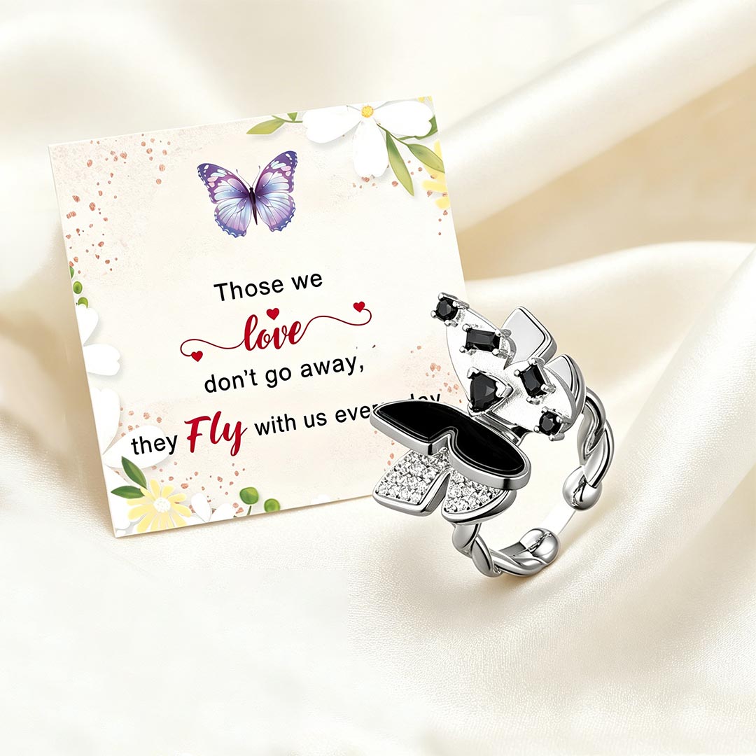 For Memorial-Black Diamond Butterfly Open Ring
