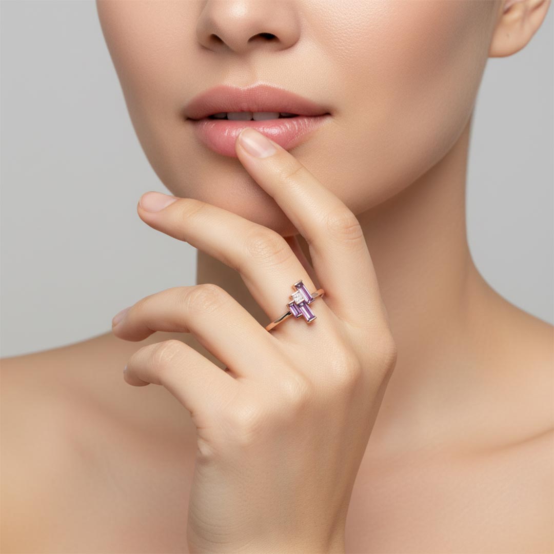 Alzheimer Awareness -Purple Step Diamond Ring