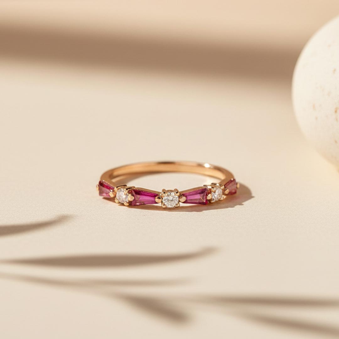 Breast Cancer Awareness -Pink Spaced Round Diamond Ring