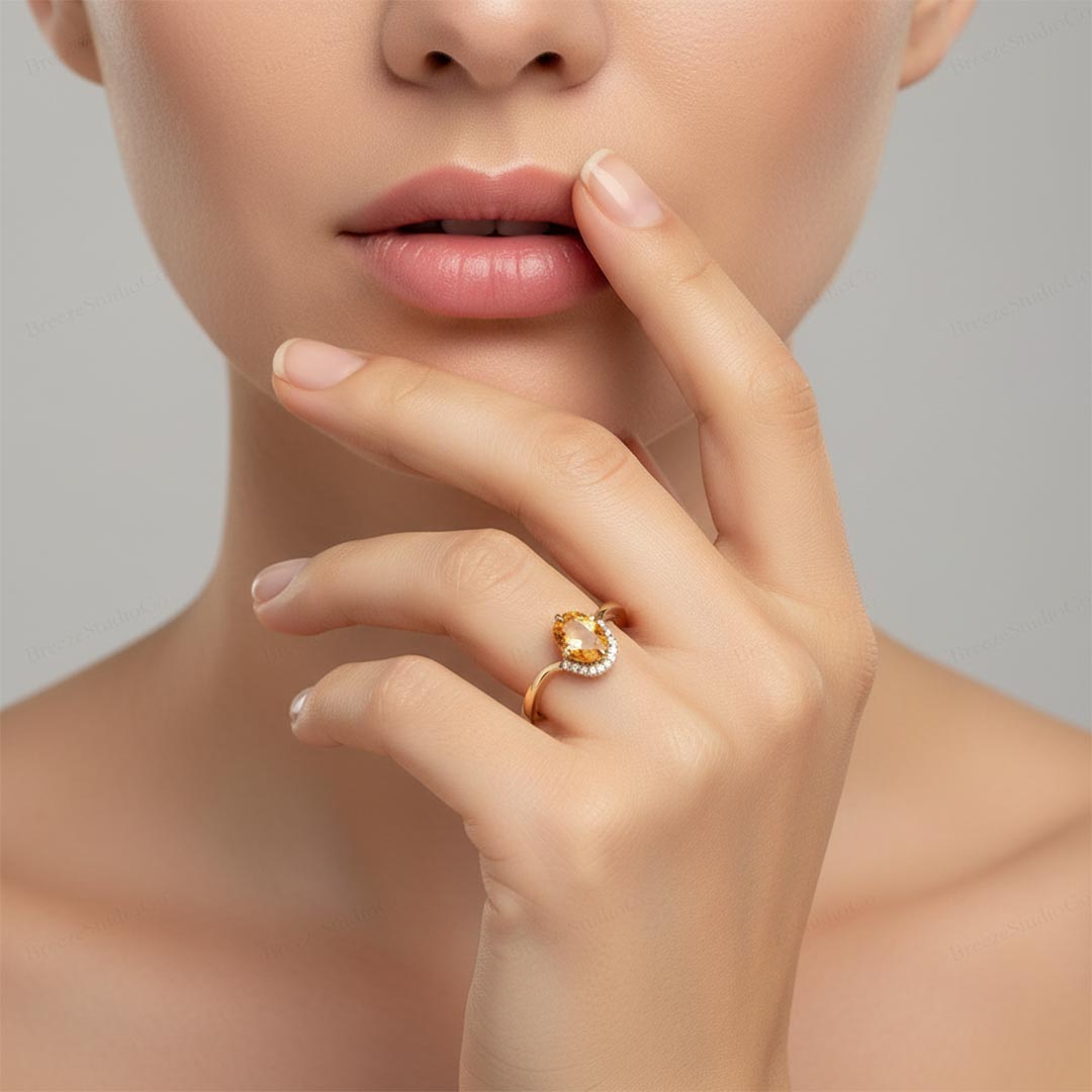 Multiple Sclerosis Awareness -Orange Half-Round Diamond Ring