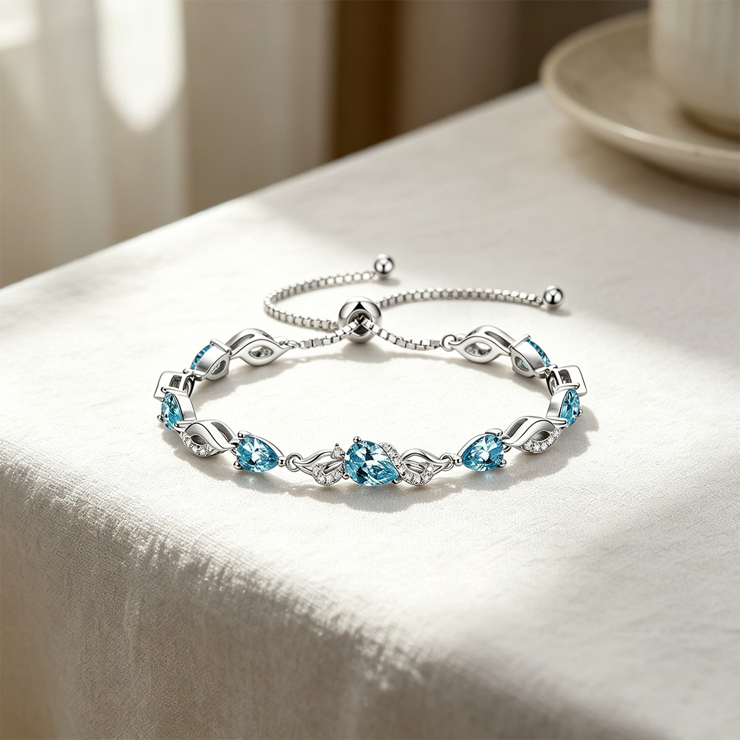 Colorectal Cancer Awareness-Blue Spaced Diamond Bracelet