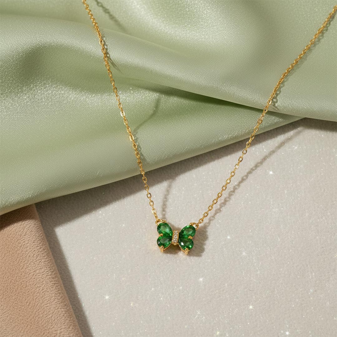 Mental Health Awareness-Green Diamond Butterfly Pendant Necklace