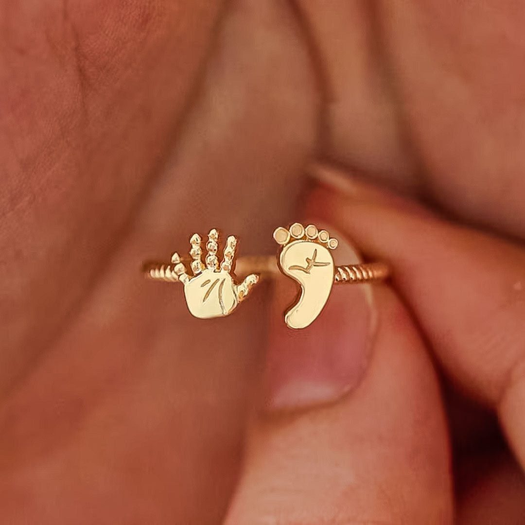 For Memorial - S925 Mama Of An Angel Palm And Sole Ring