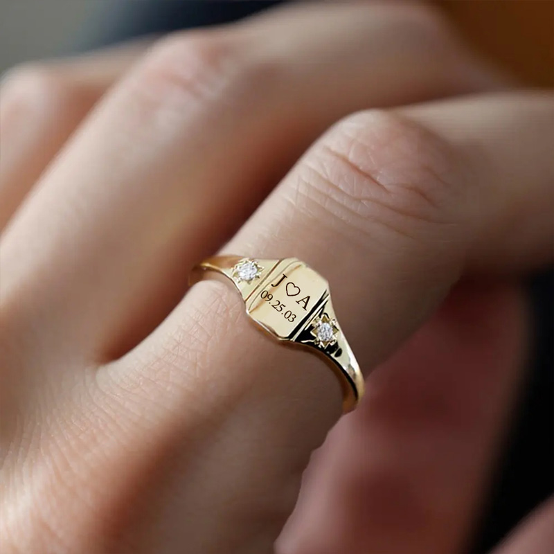 For Love - S925 Initial Date Custom Ring